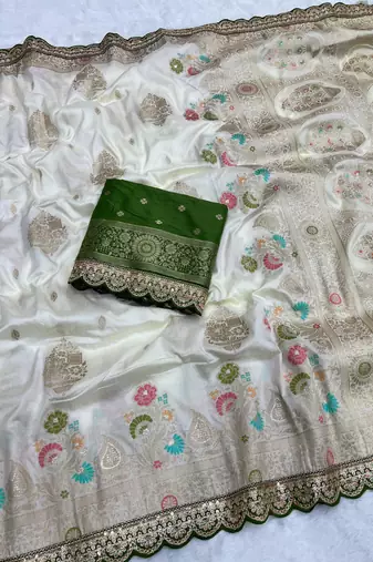 Off White Color Heavy Zari Weaving Dola SIlk Blnd Saree