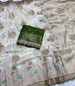 Off White Color Heavy Zari Weaving Dola SIlk Blnd Saree