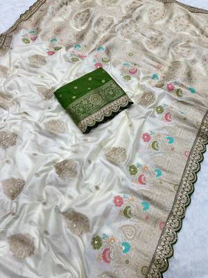 Off White Color Heavy Zari Weaving Dola SIlk Blnd Saree 2