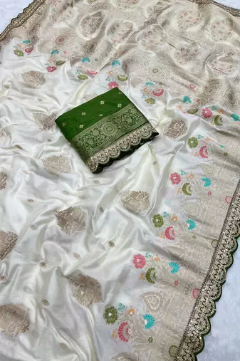 Off White Color Heavy Zari Weaving Dola SIlk Blnd Saree