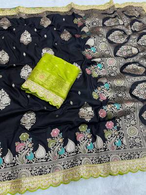 Black Color Heavy Zari Weaving Dola SIlk Blnd Saree 1