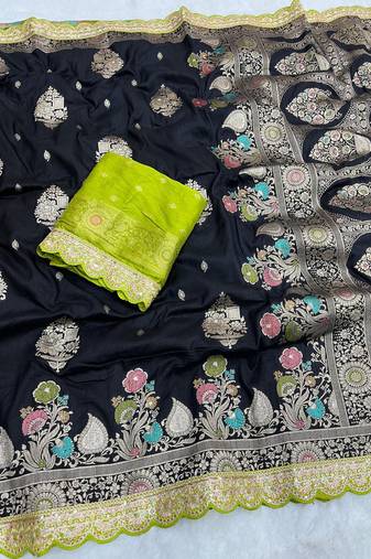 Black Color Heavy Zari Weaving Dola SIlk Blnd Saree