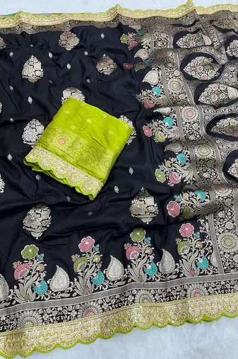 Black Color Heavy Zari Weaving Dola SIlk Blnd Saree