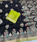 Black Color Heavy Zari Weaving Dola SIlk Blnd Saree