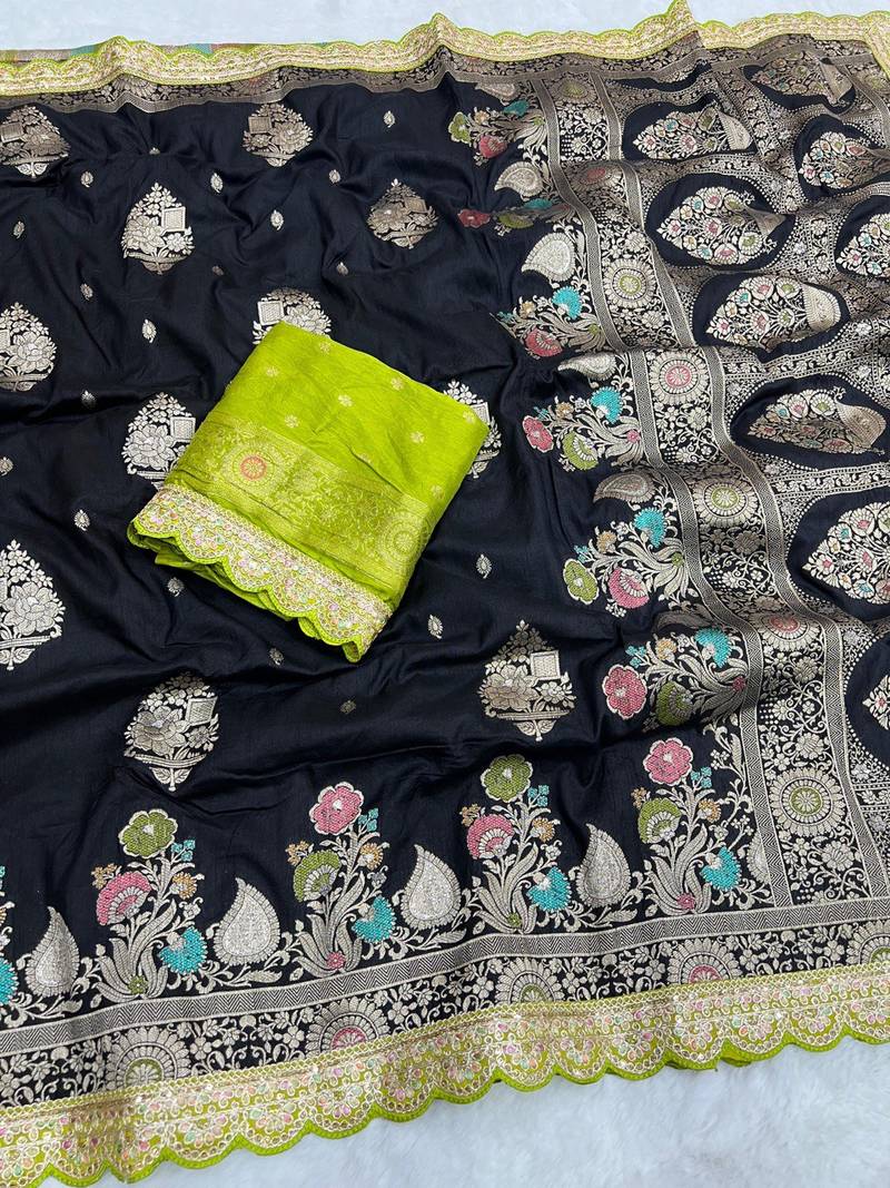 Black Color Heavy Zari Weaving Dola SIlk Blnd Saree