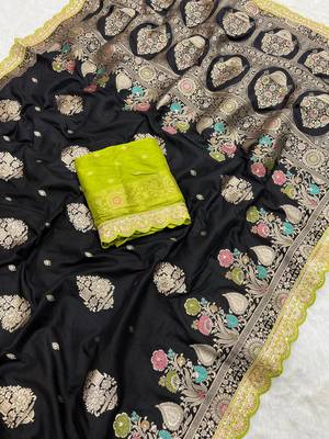 Black Color Heavy Zari Weaving Dola SIlk Blnd Saree 2