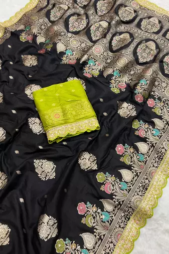 Black Color Heavy Zari Weaving Dola SIlk Blnd Saree