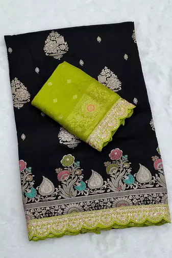 Black Color Heavy Zari Weaving Dola SIlk Blnd Saree