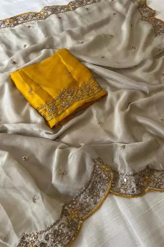 Light Grey Color Rangoli SIlk Blnd Festive Wear Saree