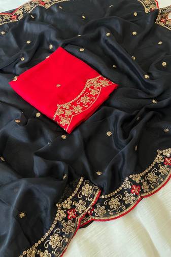 Black Color Rangoli SIlk Blnd Festive Wear Saree