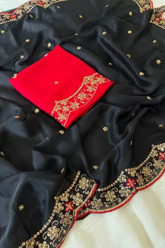 Black Color Rangoli SIlk Blnd Festive Wear Saree