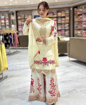 Off-white embroidered tissue silk kurta palazzo set 2