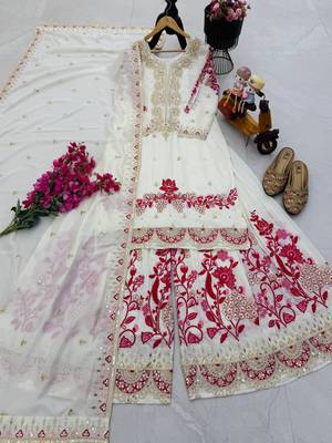 Off-white embroidered tissue silk kurta palazzo set 3