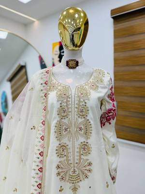Off-white embroidered tissue silk kurta palazzo set 4