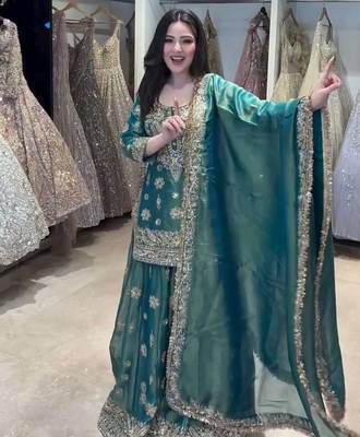 Teal heavily embellished sharara 3