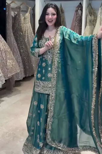 Teal heavily embellished sharara