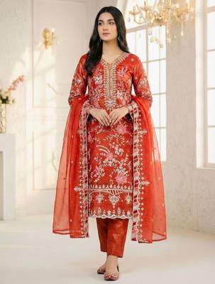 Rust orange embroidered ethnic suit 3