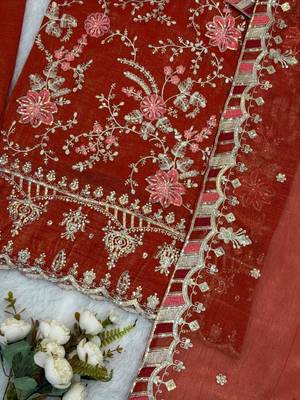 Rust orange embroidered ethnic suit 4
