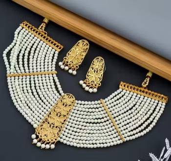 Indian bollywood gold plated kundan choker bridal necklace earrings jewelry set 1