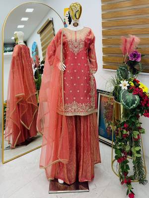 peach tissue silk palazzo set 3