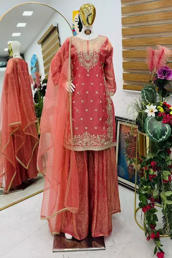 peach tissue silk palazzo set