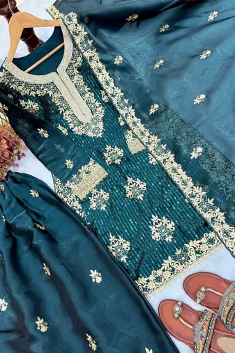 Emerald green embroidered palazzo set
