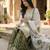white and olive green silk blend palazzo set
