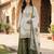 white and olive green silk blend palazzo set