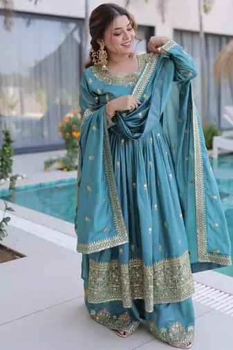 teal fendi crush zari sequin plus size sharara set