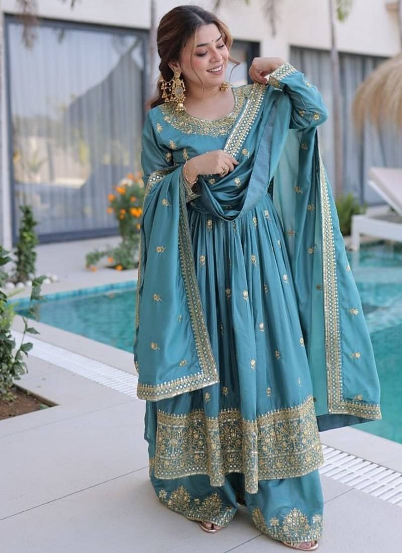 teal fendi crush zari sequin plus size sharara set