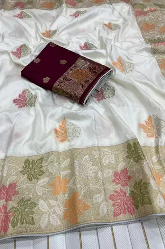 White Color Meenakari Zari Weaving Dola SIlk Blnd Saree