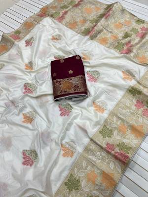 White Color Meenakari Zari Weaving Dola SIlk Blnd Saree 2