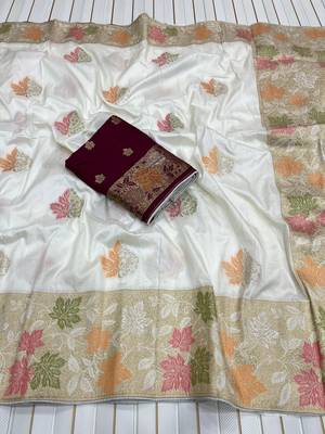 White Color Meenakari Zari Weaving Dola SIlk Blnd Saree 3