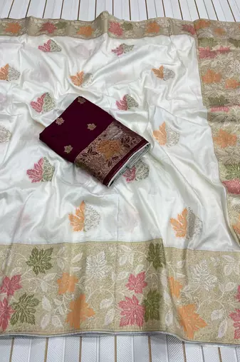 White Color Meenakari Zari Weaving Dola SIlk Blnd Saree