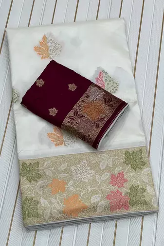White Color Meenakari Zari Weaving Dola SIlk Blnd Saree