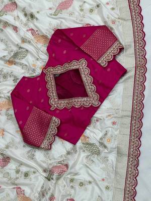 White Color Wedding Special Dola Silk Zari Weaving Saree 2