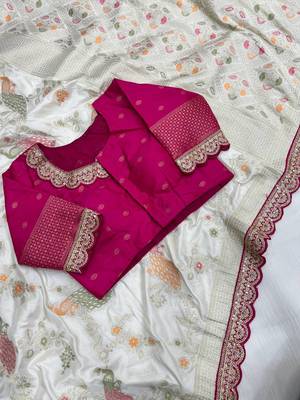 White Color Wedding Special Dola Silk Zari Weaving Saree 3