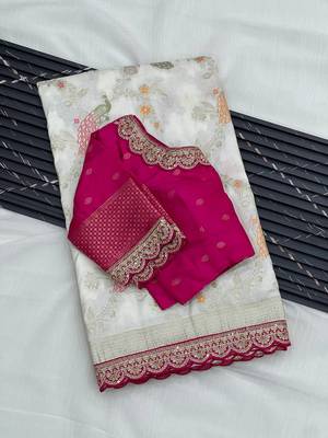 White Color Wedding Special Dola Silk Zari Weaving Saree 4
