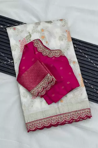 White Color Wedding Special Dola Silk Zari Weaving Saree