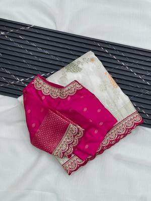 White Color Wedding Special Dola Silk Zari Weaving Saree 5
