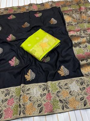 Black Color Meenakari Zari Weaving Dola SIlk Blnd Saree 1