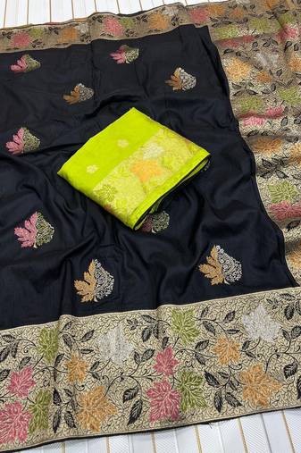 Black Color Meenakari Zari Weaving Dola SIlk Blnd Saree