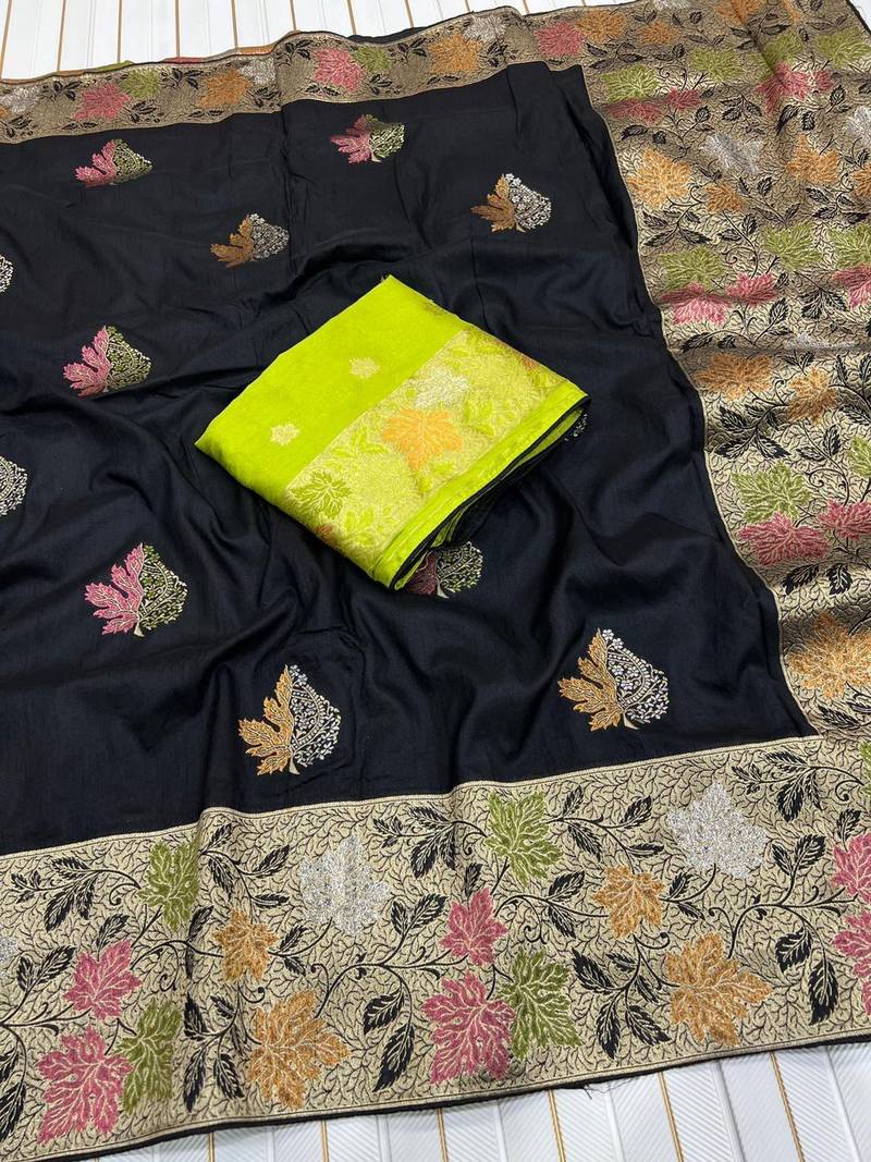 Black Color Meenakari Zari Weaving Dola SIlk Blnd Saree