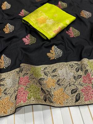 Black Color Meenakari Zari Weaving Dola SIlk Blnd Saree 2