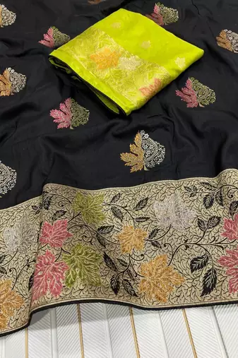 Black Color Meenakari Zari Weaving Dola SIlk Blnd Saree