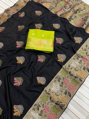 Black Color Meenakari Zari Weaving Dola SIlk Blnd Saree 3
