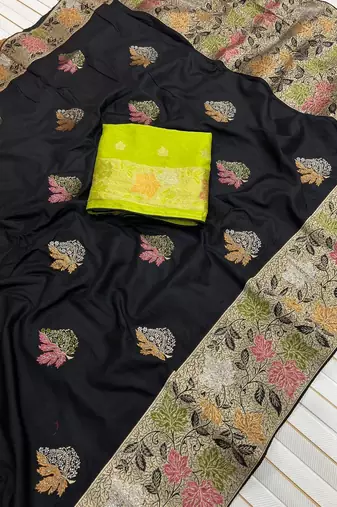 Black Color Meenakari Zari Weaving Dola SIlk Blnd Saree