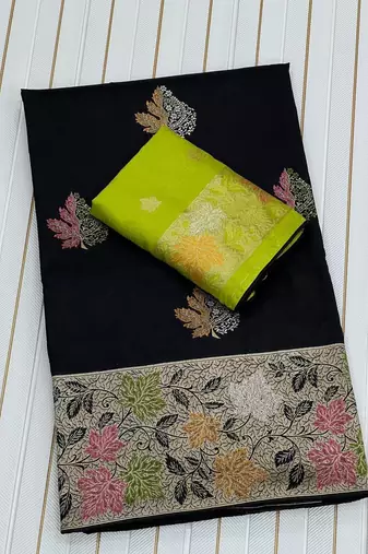 Black Color Meenakari Zari Weaving Dola SIlk Blnd Saree