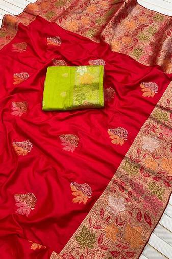 Red Color Meenakari Zari Weaving Dola SIlk Blnd Saree