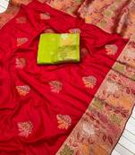Red Color Meenakari Zari Weaving Dola SIlk Blnd Saree